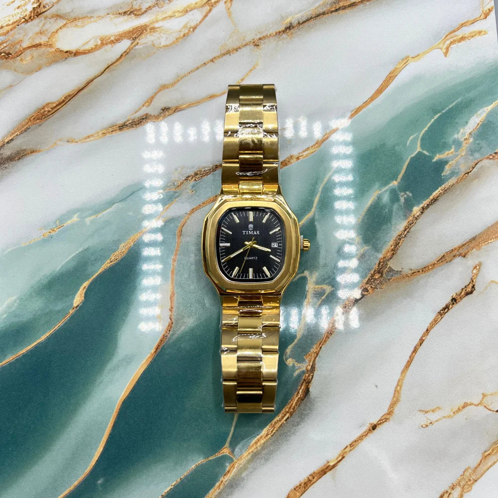 TMS Classic Men's Watch with Black Dial | Golden Stainless Steel Strap