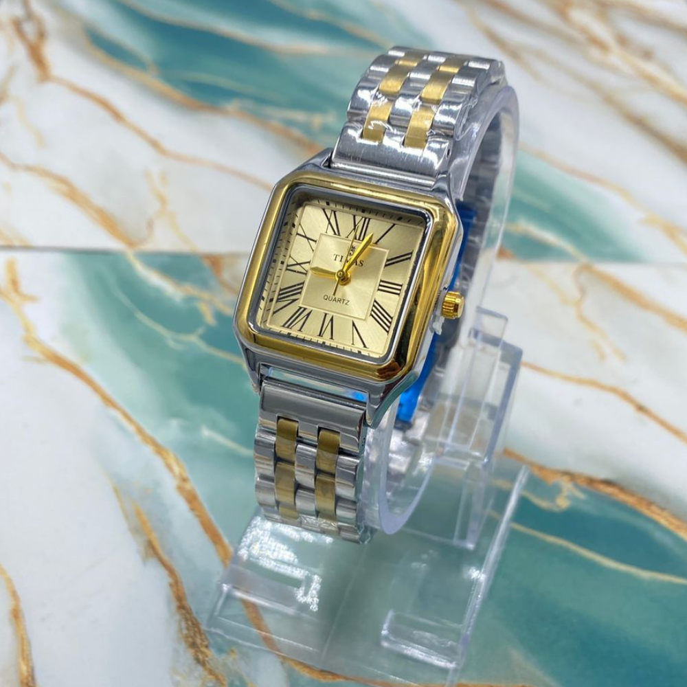 Timas Luxury Two-Tone Square Dial Quartz Watch for Women