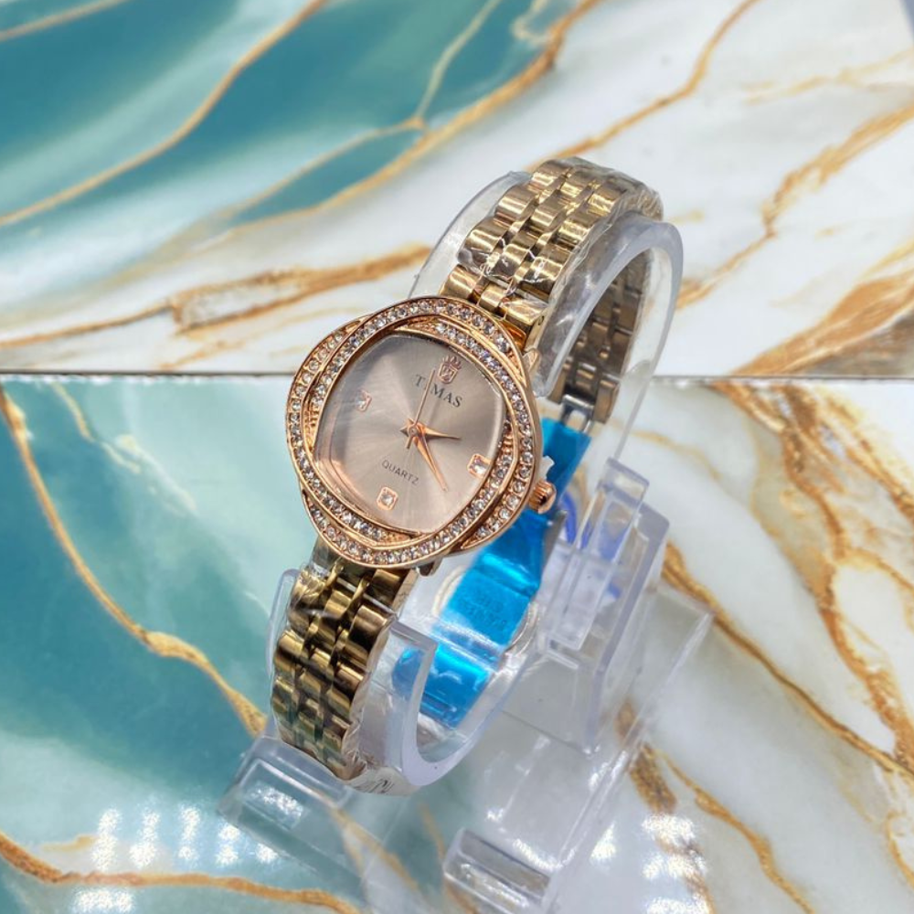 TMS Elegant Crystal Bezel Women’s Luxury Quartz Watch