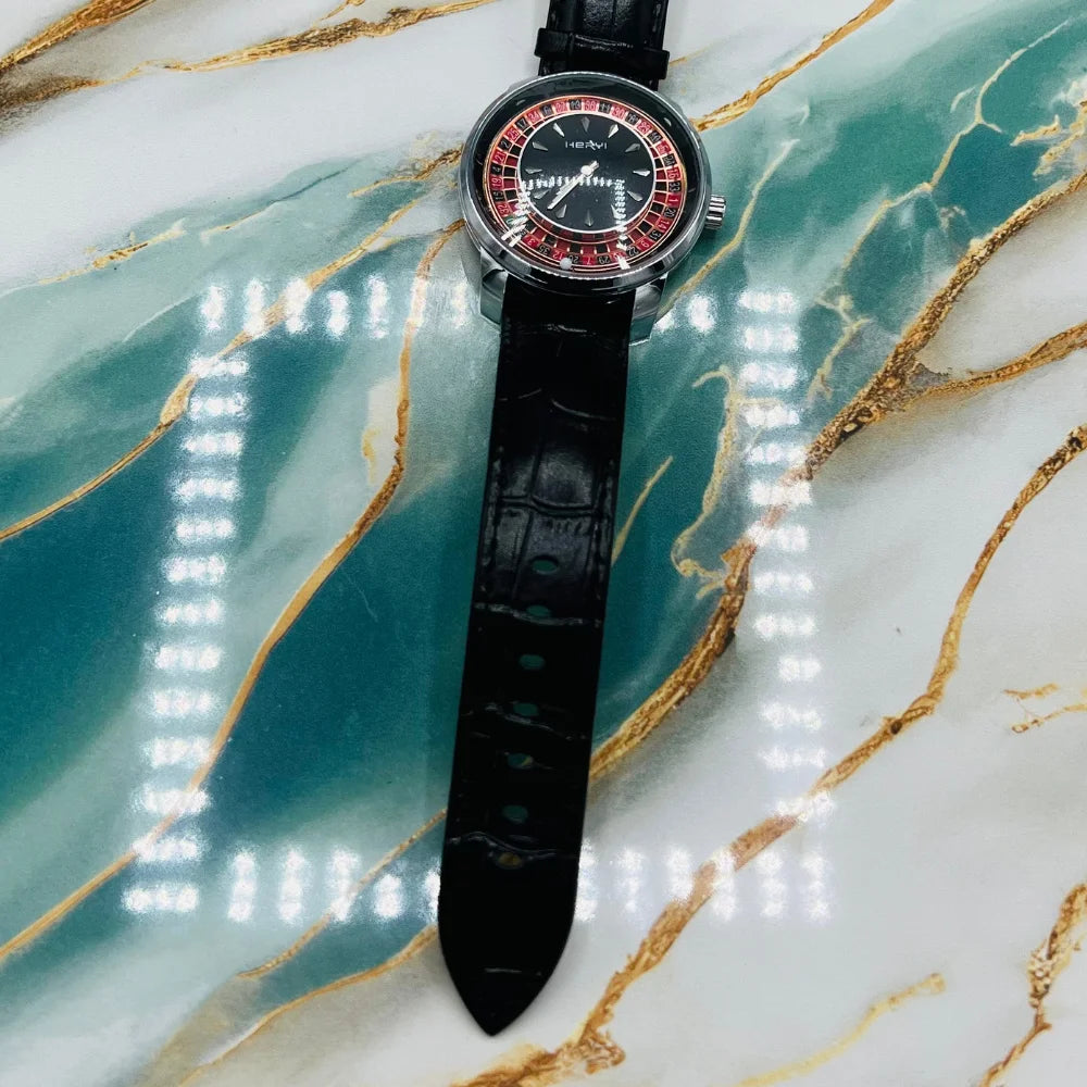 Casino Style Men’s Watch with Leather Strap | Roulette Dial Design