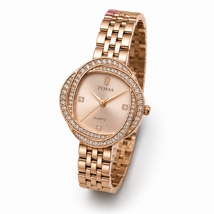 TMS  Elegant Crystal Bezel Women’s Luxury Quartz Watch