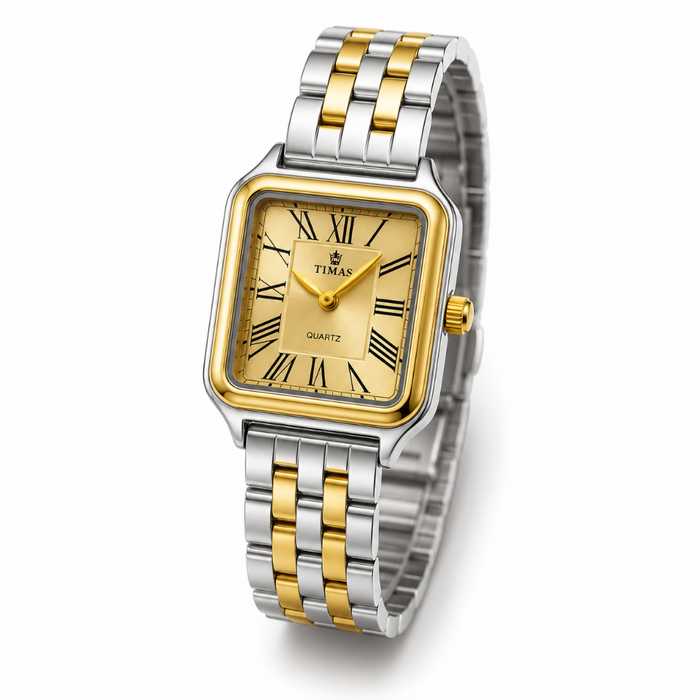 Timas Luxury Two-Tone Square Dial Quartz Watch for Women