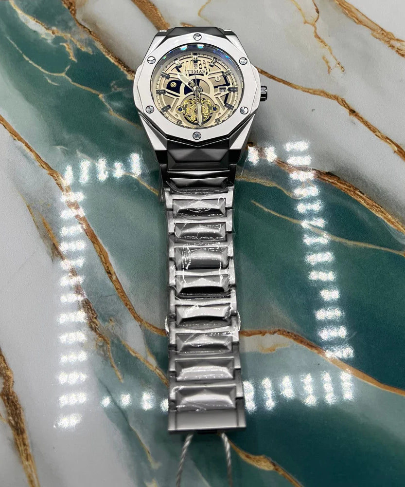 TMS Modern Skeleton Dial Watch | Stainless Steel Case and Strap