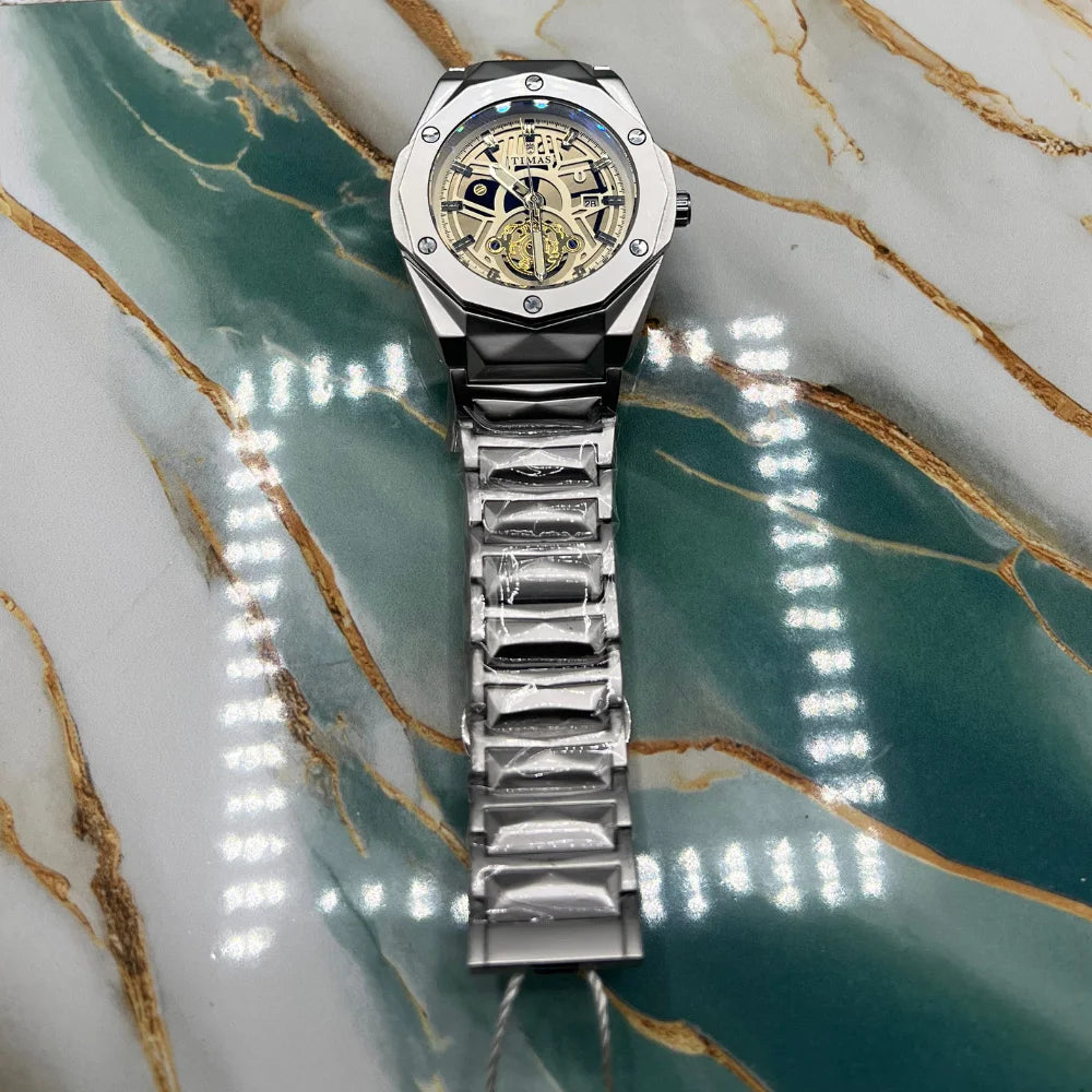 TMS Modern Skeleton Dial Watch | Stainless Steel Case and Strap