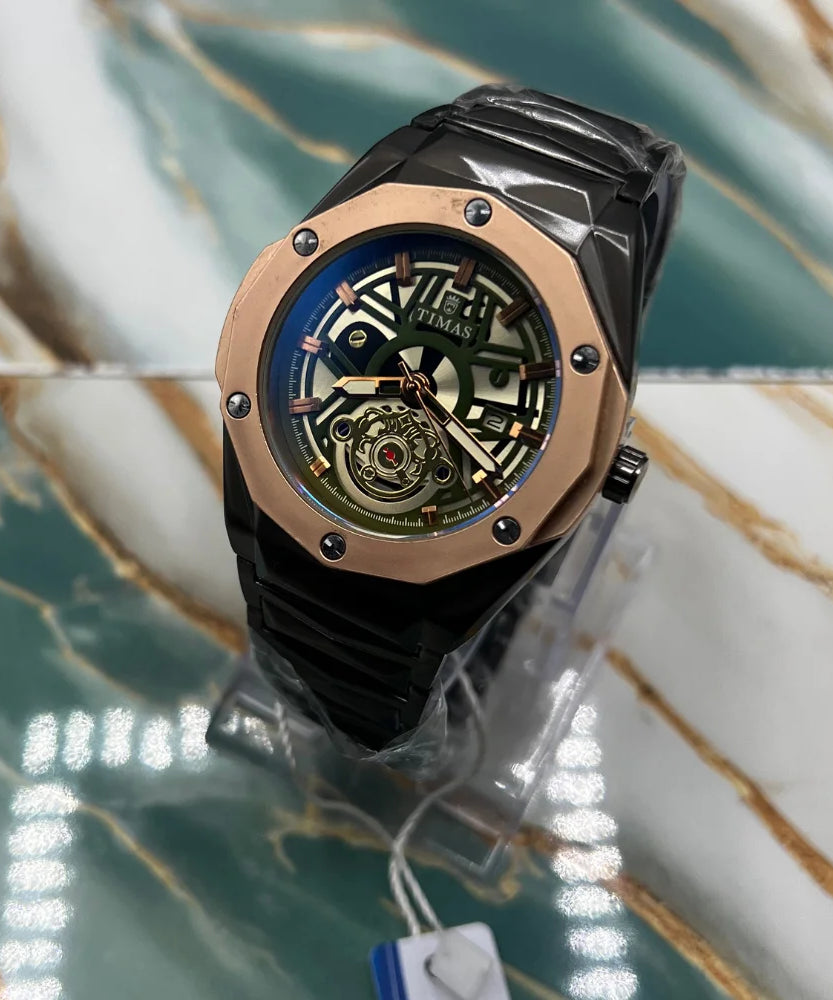 TMS Modern Skeleton Dial Watch | Stainless Steel Case and Strap