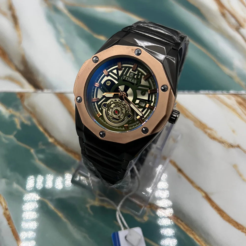 TMS Modern Skeleton Dial Watch | Stainless Steel Case and Strap