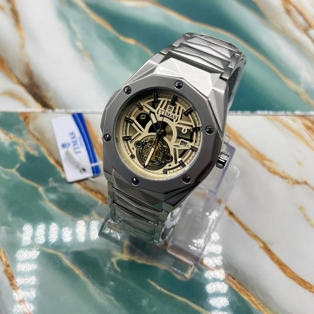 TMS Modern Skeleton Dial Watch | Stainless Steel Case and Strap