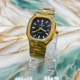 TMS Classic Men's Watch with Black Dial | Golden Stainless Steel Strap