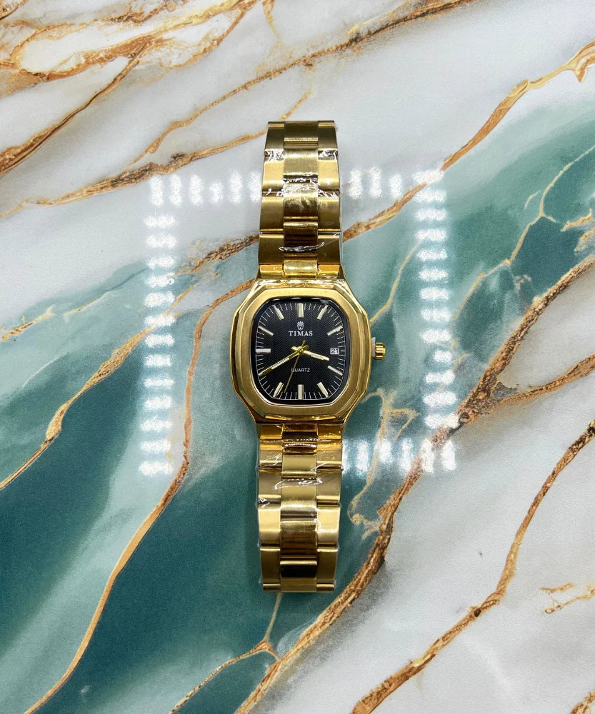 TMS Classic Men's Watch with Black Dial | Golden Stainless Steel Strap
