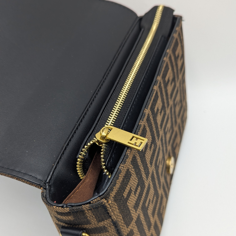 FNDI  Baguette Brown FF Jacquard Fabric Bag