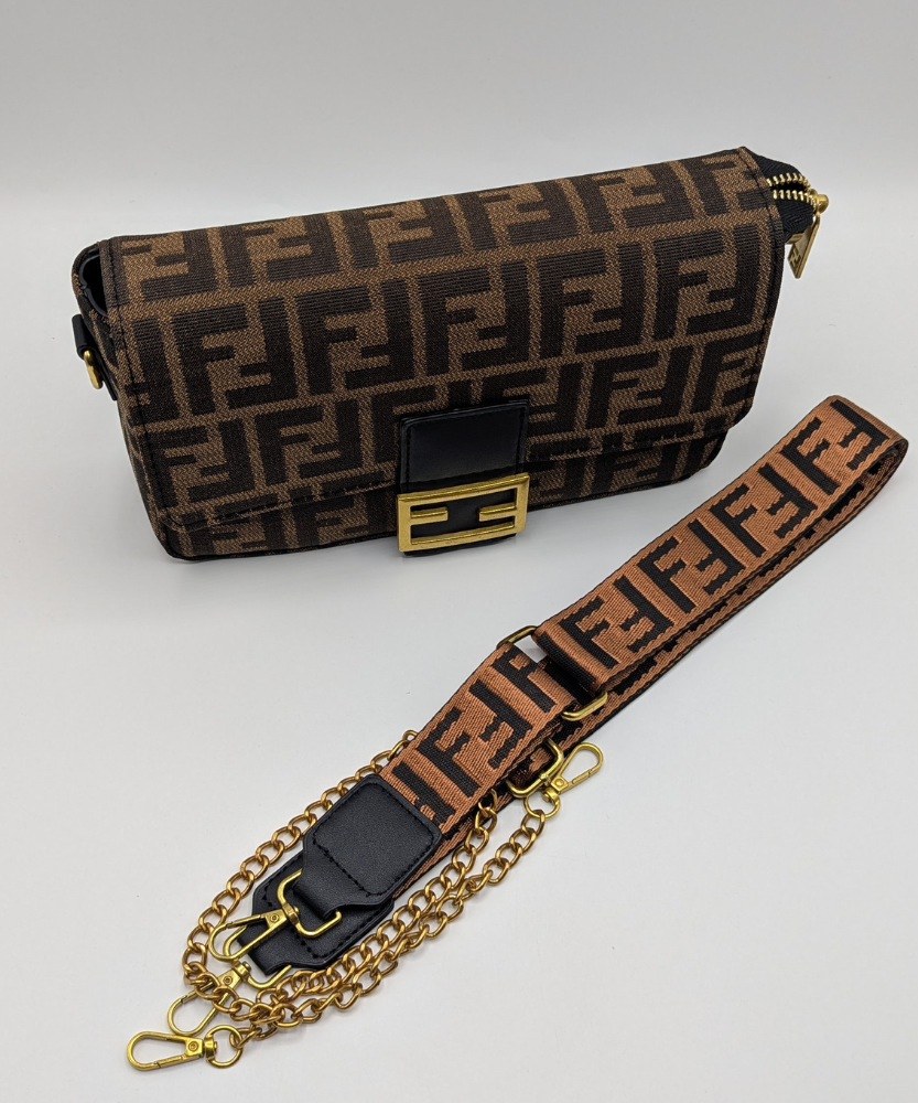 FNDI  Baguette Brown FF Jacquard Fabric Bag