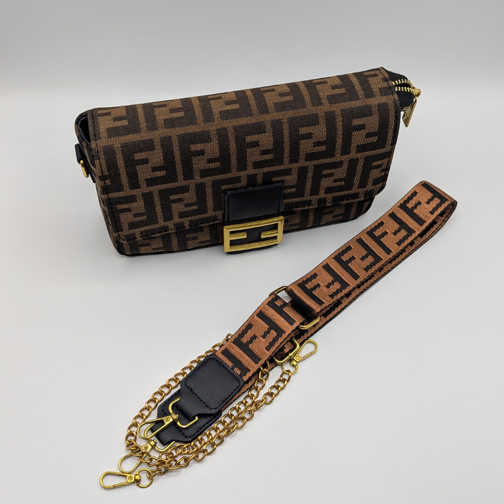 FNDI  Baguette Brown FF Jacquard Fabric Bag