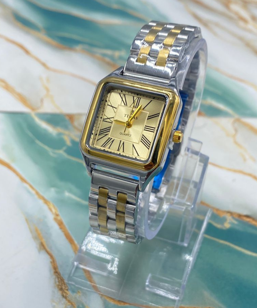 Timas Luxury Two-Tone Square Dial Quartz Watch for Women