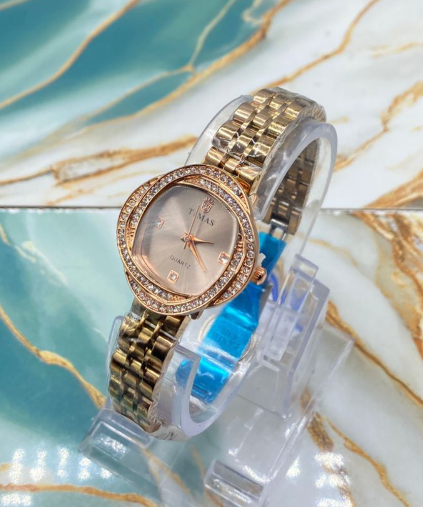 TMS  Elegant Crystal Bezel Women’s Luxury Quartz Watch