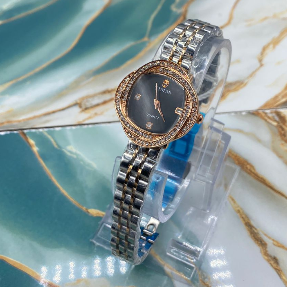 TMS  Elegant Crystal Bezel Women’s Luxury Quartz Watch