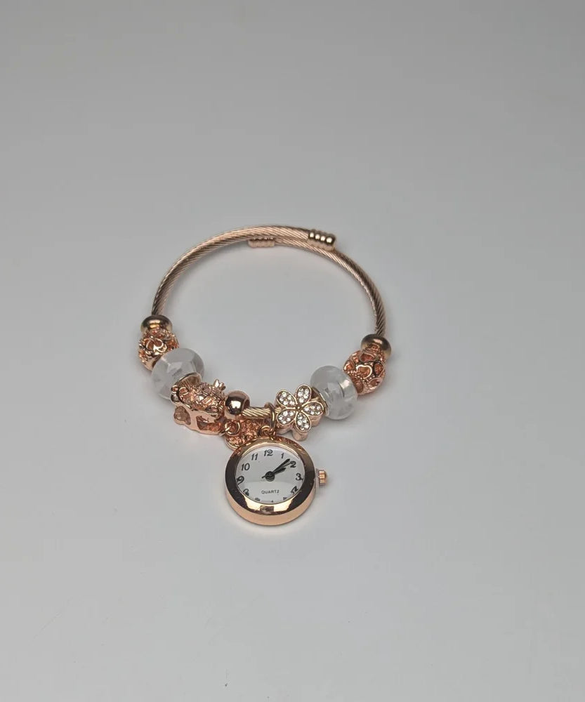 Dainty Gold Round Charms Bracelet Watch For Momen
