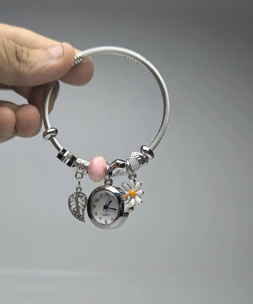 Dainty Gold Round Charms Bracelet Watch For Momen