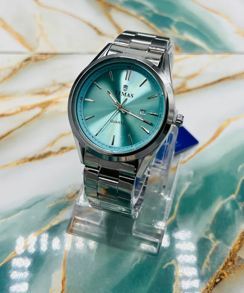 TMS Elegant Sky Blue Dial Men’s Watch | Stainless Steel Strap