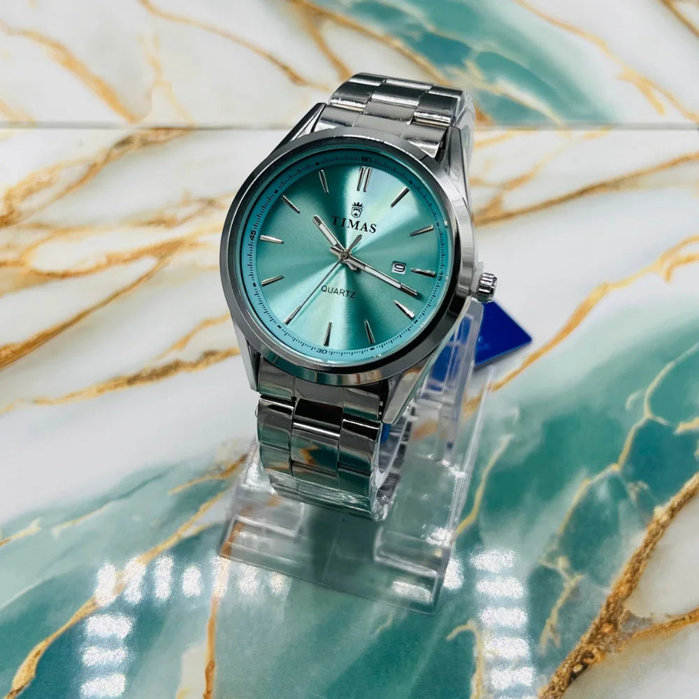 TMS Elegant Sky Blue Dial Men’s Watch | Stainless Steel Strap