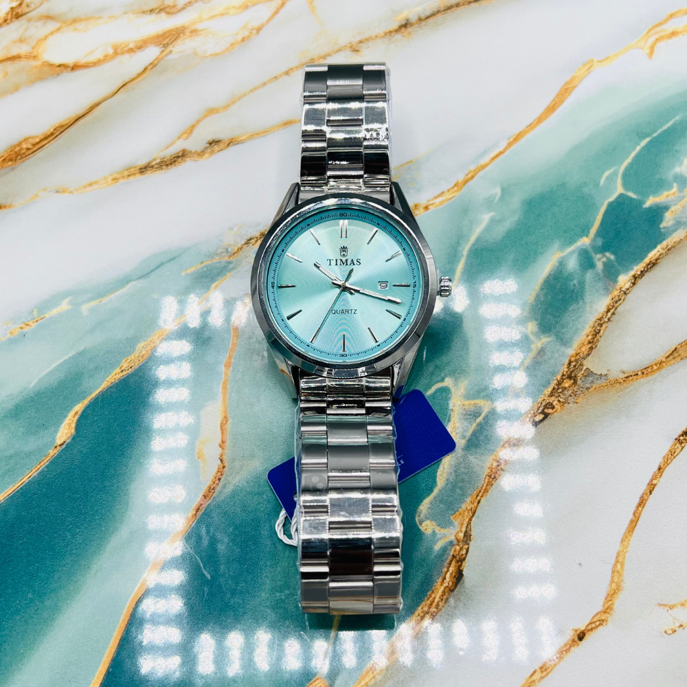 TMS Elegant Sky Blue Dial Men’s Watch | Stainless Steel Strap